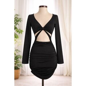 Unbranded Black Long Sleeve Cutout Ruched Bodycon Mini Dress Large